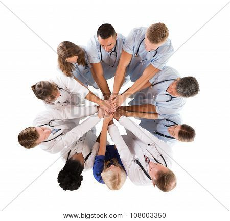 Directly Above Shot Of Multiethnic Medical Team Stacking Hands