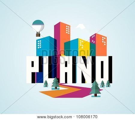 Plano Texas beautiful city to visit. vector cartoon