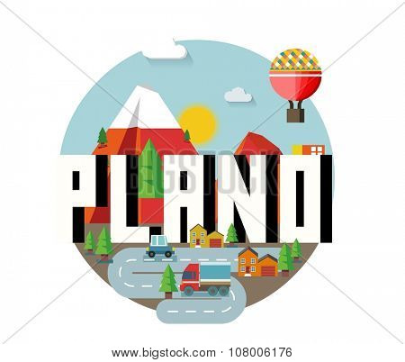 Plano Texas beautiful city to visit. vector cartoon