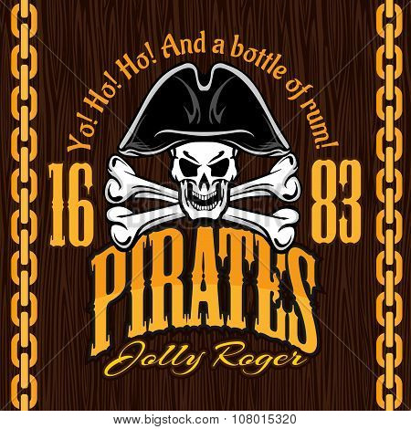 Skull in pirate hat -  design for badges, logos and t-shirt prints.