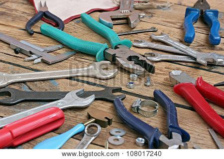 Tools On A Timber Floor.
