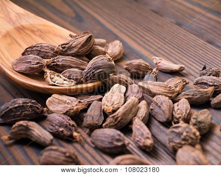 Amomum Pods In The Wooden Spoon