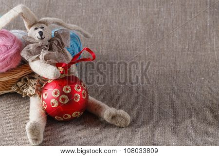 Homemade Tilda Doll And Colored Clew In Backed