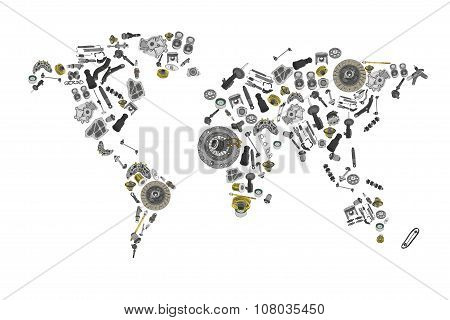 Draw a map of the world made up of spare parts