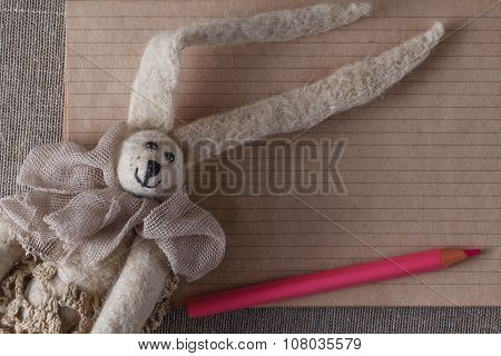 Felt Doll On Background With Space For You Message