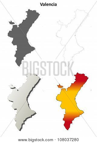 Valencia blank detailed outline map set