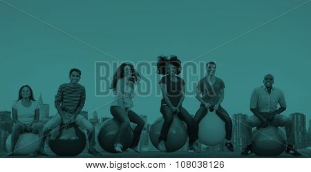 Diverse People Happiness Friendship Bouncing Ball Concept