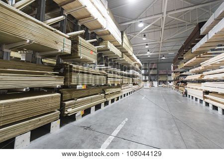 Warehouse With Variety Of Timber For Construction And Repair