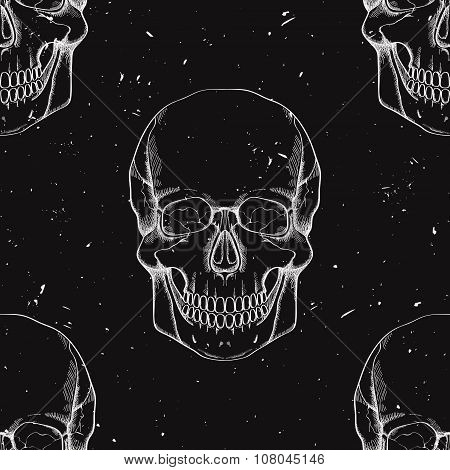 Vector Grunge Seamless Pattern With Human Skulls