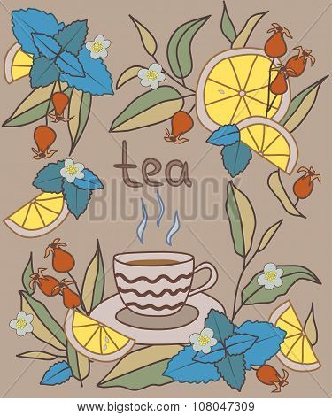 Tea Time. Bright vector illustration.