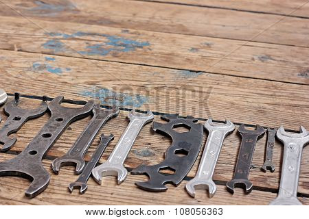 Wrenches On A Timber Floor.
