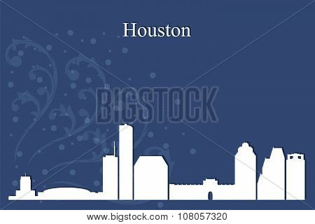 Houston City Skyline Silhouette On Blue Background