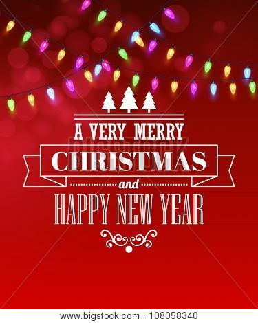 Christmas light tipography poster. Vector illustration