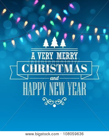 Christmas light tipography poster. Vector illustration