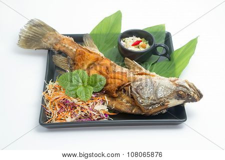 Fired Fish With Fishsauce And Mango Salad , Thai Food  Favorite