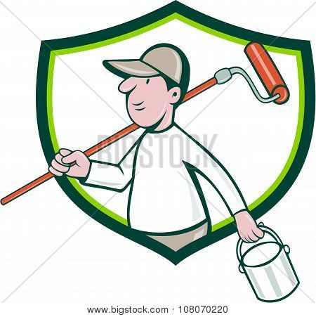 House Painter Paint Roller Can Shield Cartoon