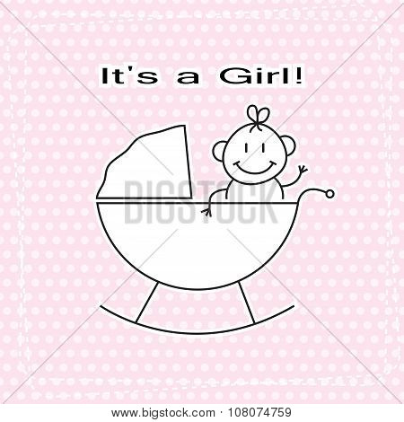 Cute Girl In Child Pram baby Shower Announcement