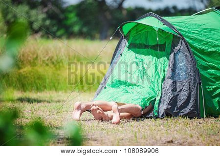 Young couple in the tent.