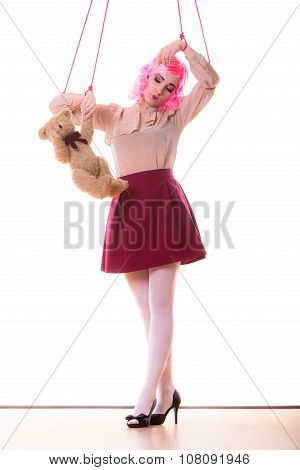 Woman Girl Stylized Like Marionette Puppet On String