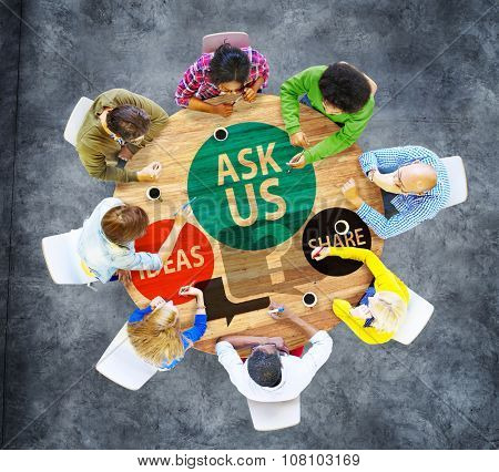 Ask us Customer Service Guidance Ideas Share Concept