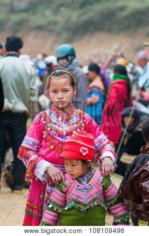 H'mong ethnic minority people in Can Cau traditional market in Laocai, Vietnam.