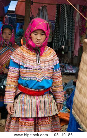 H'mong ethnic minority people in Can Cau traditional market in Laocai, Vietnam.