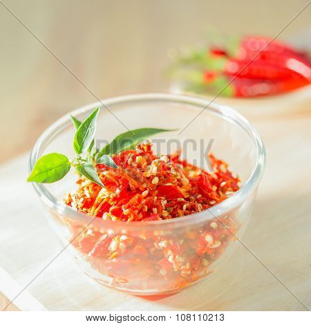 Freshred paprika slice in the bowl glass.