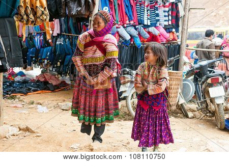 H'mong ethnic minority people in Can Cau traditional market in Laocai, Vietnam.