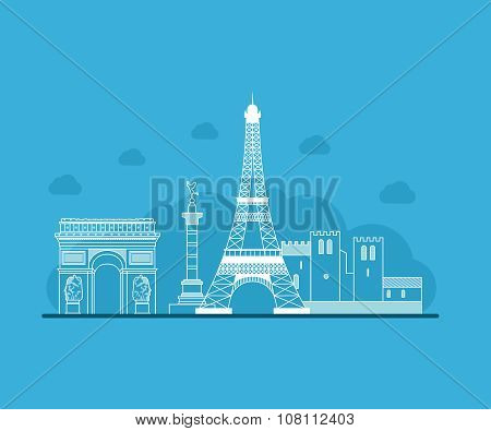 French Landmarks.. Eiffel tower, Notre Dame in Paris, France