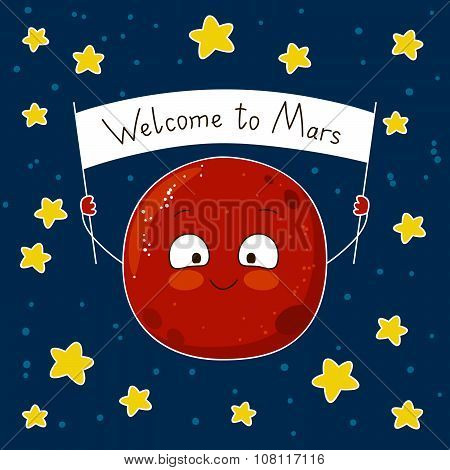 Cartoon Mars character on starry background