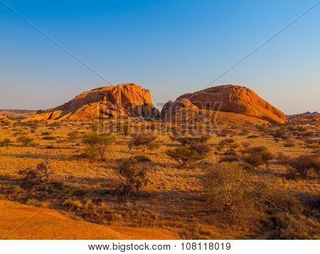 Massive granite rock formations in namibian Spitzkoppe area