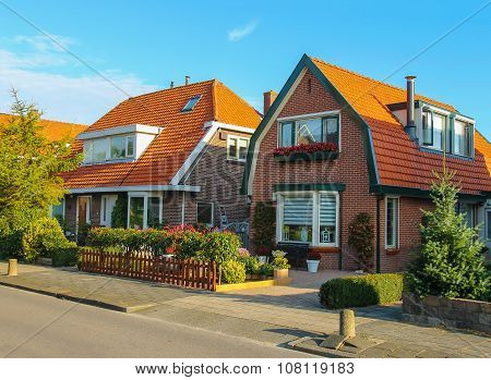 Picturesque Residential Houses In Small Dutch Town Zwanenburg, The Netherlands