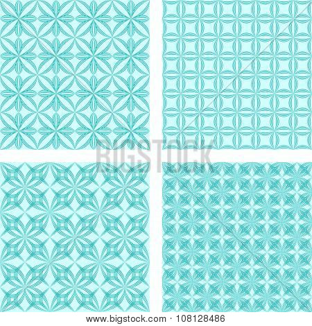 Cyan seamless pattern background set