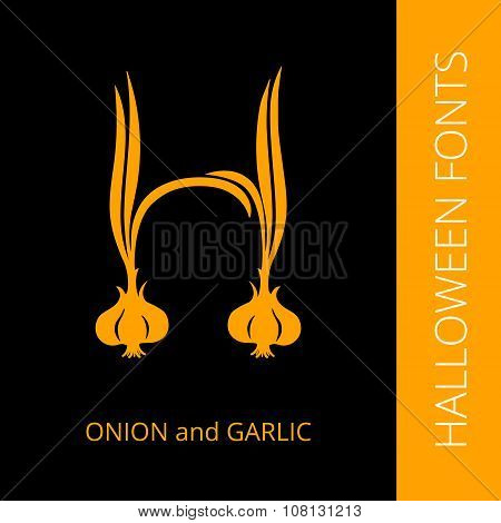 Halloween alphabet letter H consist of onion and garlic