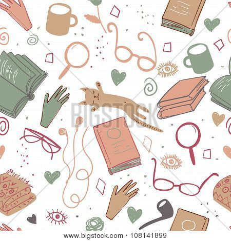 Vector bookworm stuff pattern