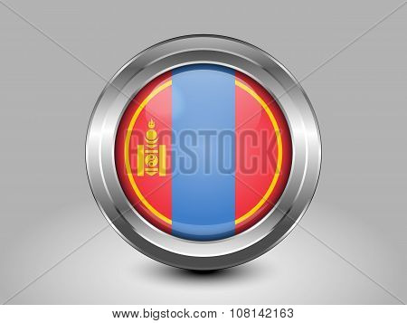 Mongolia Variant Flag. Metal Round Icon. Symbol for Macedonia