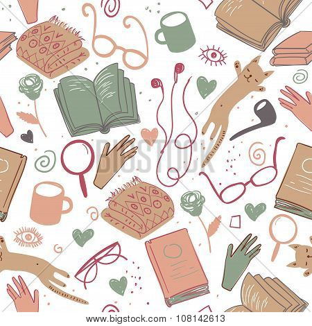 Vector bookworm stuff pattern