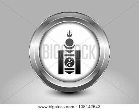 Mongolian Soyombo In Black And White. Metal Round Icon