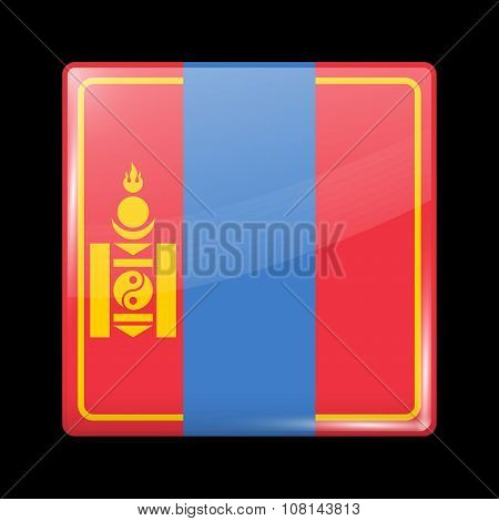 Mongolia Variant Flag. Glassy Icon Square Shape