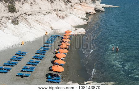 Swimmers At  Kavernos Bay Beach. Limassol , Cyprus