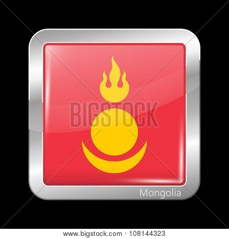 Mongolia Variant Flag. Metallic Icon Square Shape