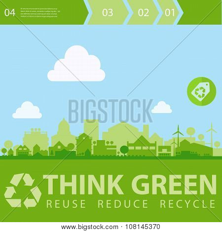 Think Green Vector illustration with small town