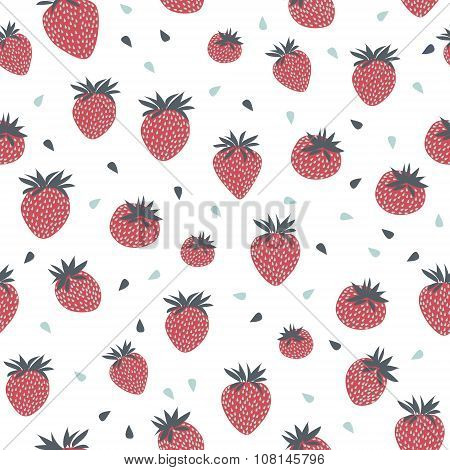 Seamless strawberry hand drawn vector pattern.