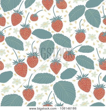 Seamless strawberry hand drawn vector pattern.