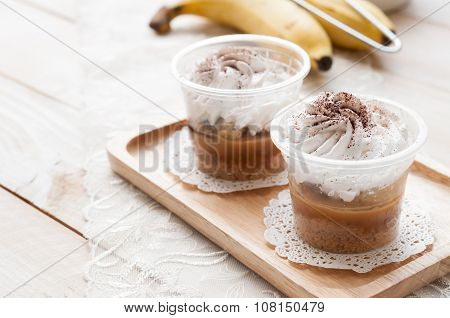 Banoffee Pie In A Cup, Spilled With Caramel And Whipped Cream, Delicious Dessert.