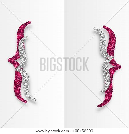 Pink and silver curly brackets with place for your text at white folded paper background