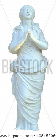 The sculpture maiden praying isolated.