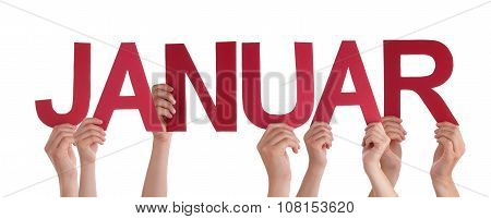 People Holding Straight German Word Januar Means January