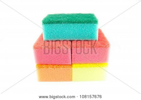 Sponge Scouring Pads On An Isolated White Background