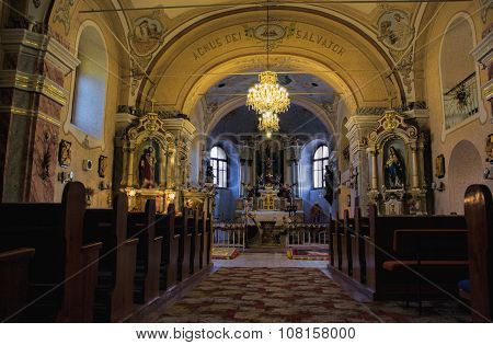 Interior View Of Roman Catholic Church Of St. James In Baroque Style From The 18Th Century. Prasice,